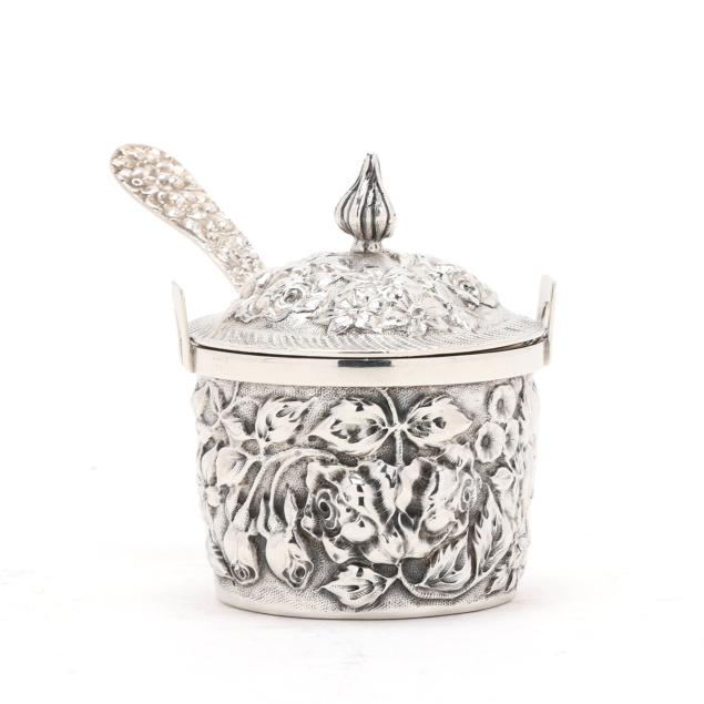 the-stieff-company-sterling-silver-repousse-mustard-pot-and-spoon