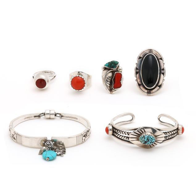 group-of-signed-southwestern-silver-jewelry