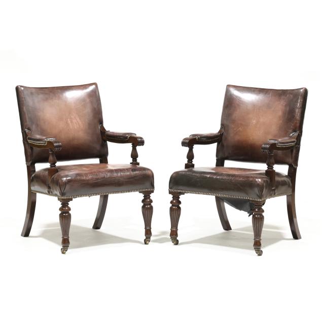 pair-of-regency-style-carved-mahogany-and-leather-library-chairs