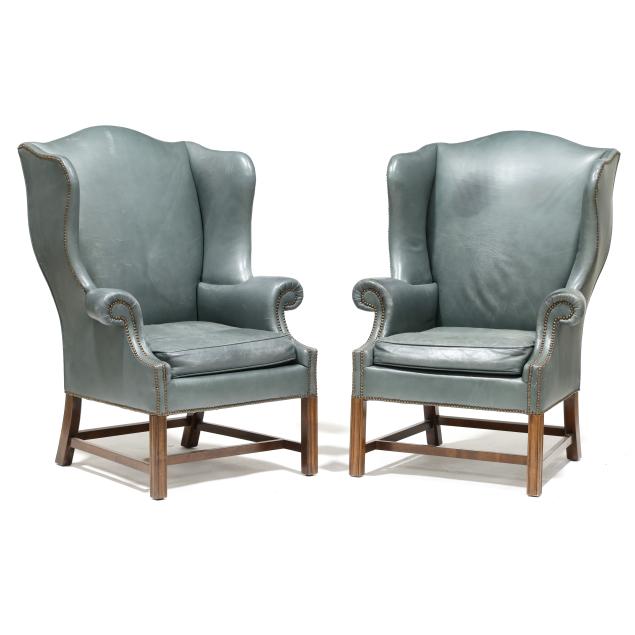 pair-of-baker-chippendale-style-leather-easy-chairs