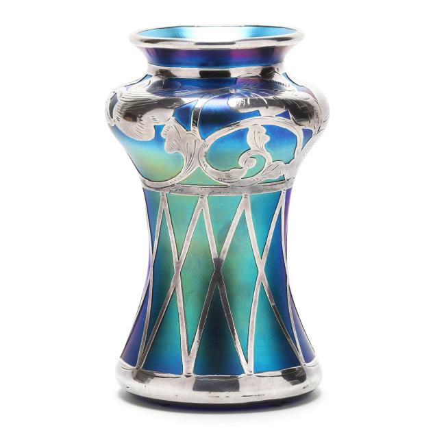 vandermark-silver-overlay-iridescent-glass-vase