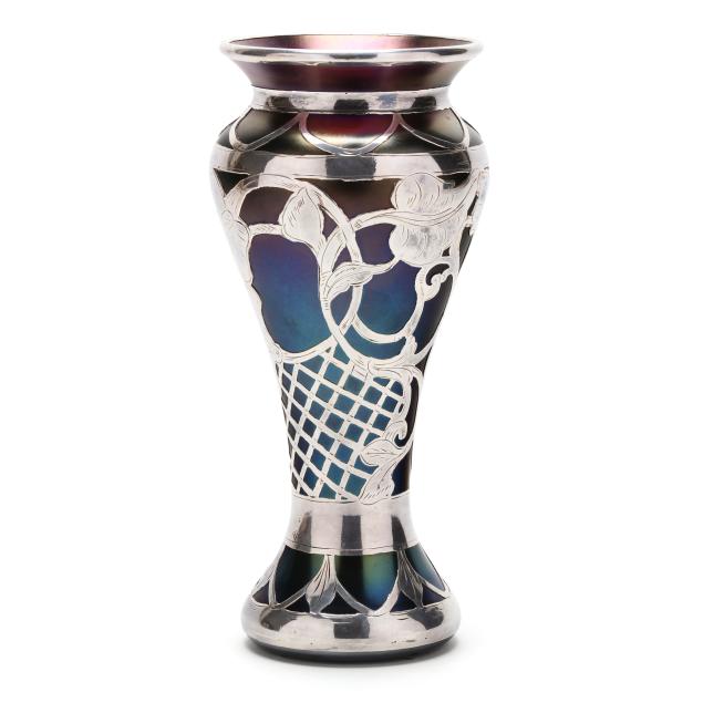 vandermark-silver-overlay-iridescent-glass-vase