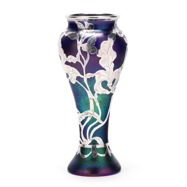 vandermark-silver-overlay-iridescent-glass-vase