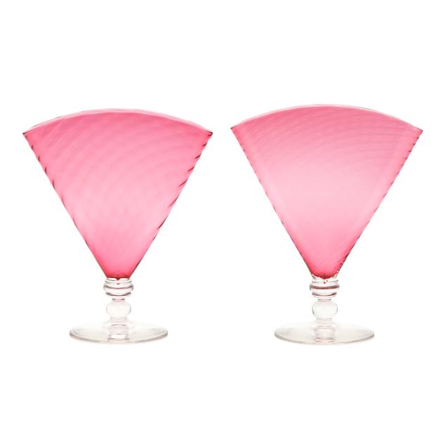 pair-of-steuben-cranberry-swirl-fan-vases