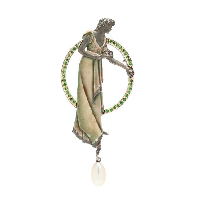 art-nouveau-silver-enamel-and-gem-set-brooch