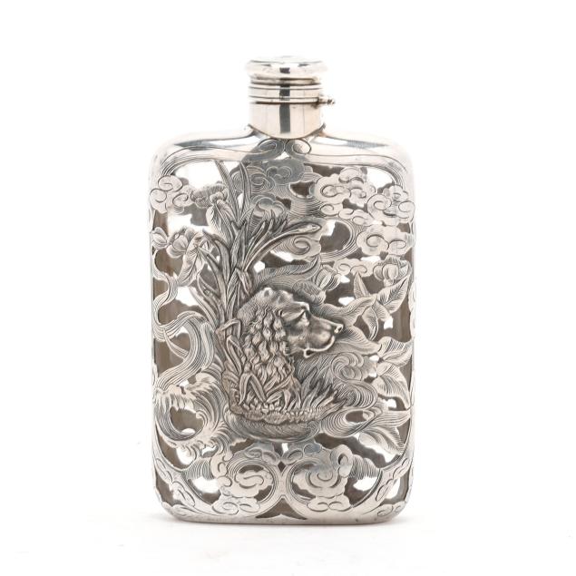 gorham-sterling-silver-overlaid-glass-flask-with-spaniel-and-duck-motifs