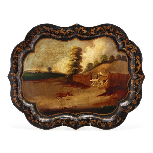 19th-century-toleware-serving-tray-with-fox-hunting-theme