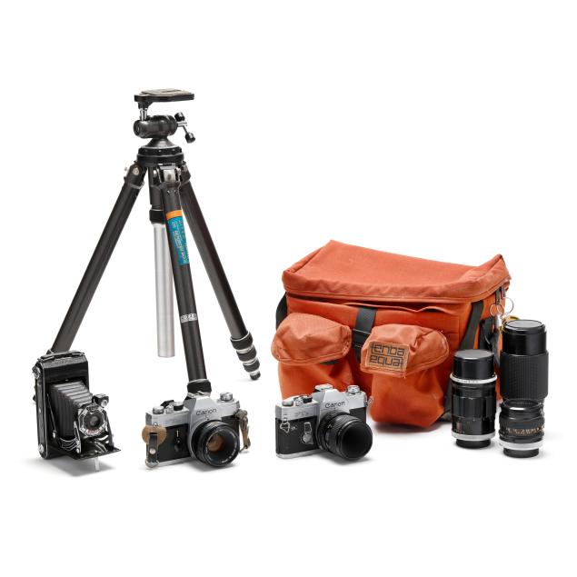 two-vintage-canon-ftb-cameras-kodak-anastigmat-with-lenses-and-accoutrements