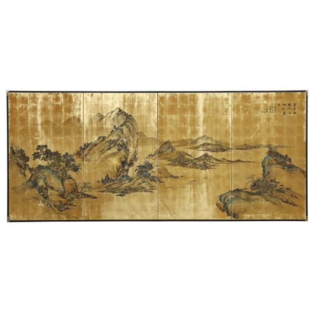 a-japanese-four-panel-i-nanga-i-landscape-screen-with-gold-ground