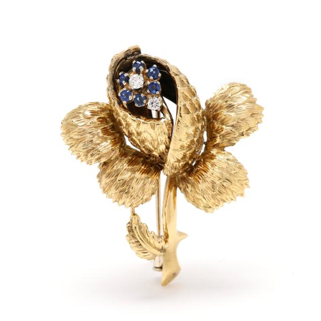 vintage-gold-sapphire-and-diamond-flower-motif-brooch-italy