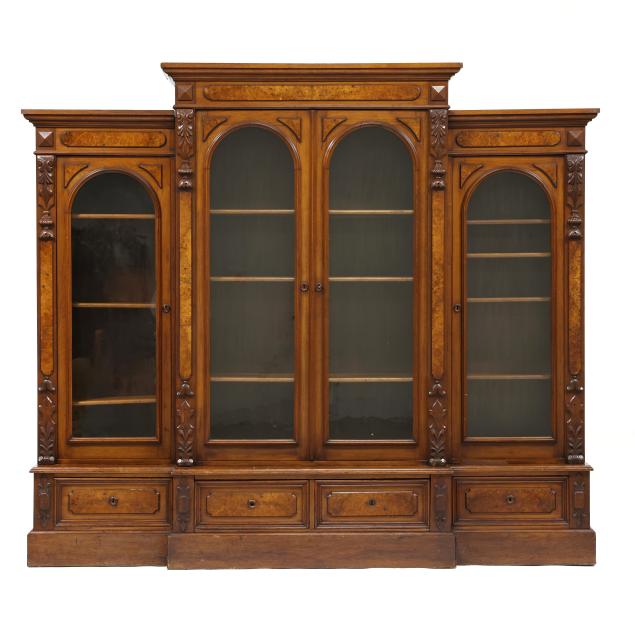 american-renaissance-revival-walnut-triple-bookcase