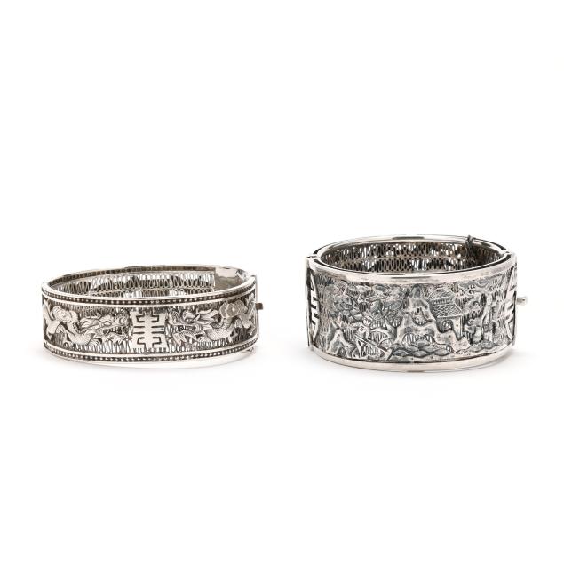 two-silver-asian-auspicious-cuff-bracelets