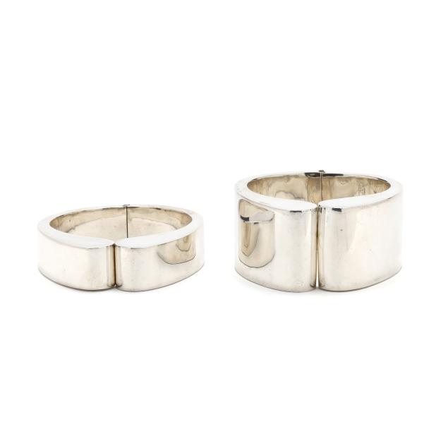 two-modernist-silver-hinged-bangles-mexico