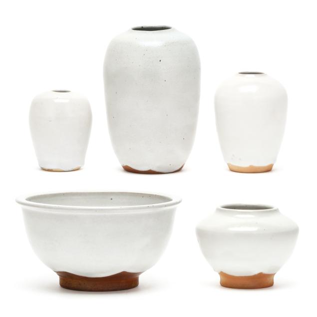 ben-owen-pottery-five-white-glazed-vessels