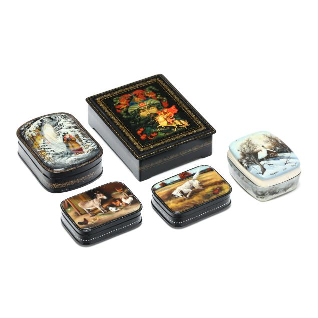 five-signed-russian-hand-painted-lacquered-boxes