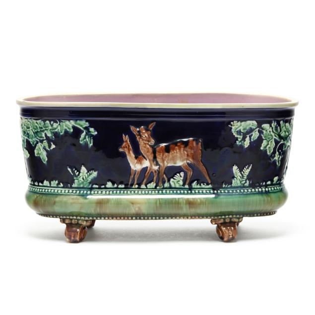 an-english-oval-footed-cobalt-ground-majolica-planter