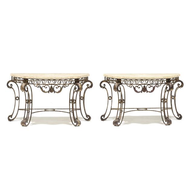 pair-of-spanish-style-tessellated-stone-and-iron-console-tables