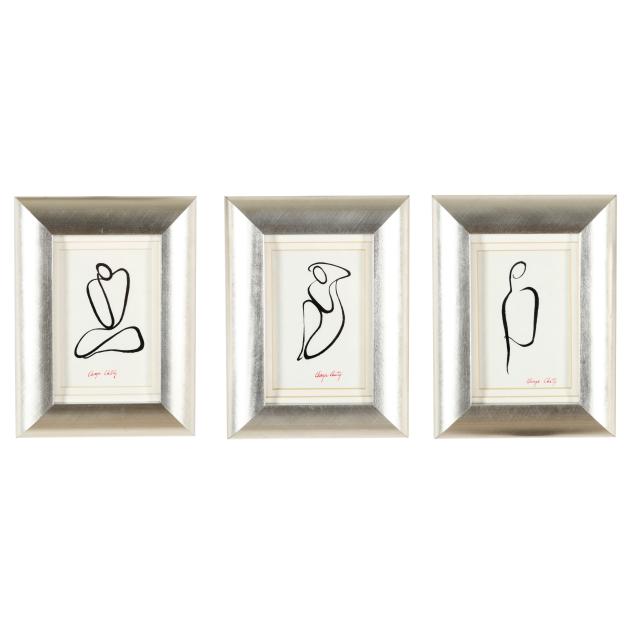 chaya-chetty-late-20th-century-three-modern-figural-line-drawings