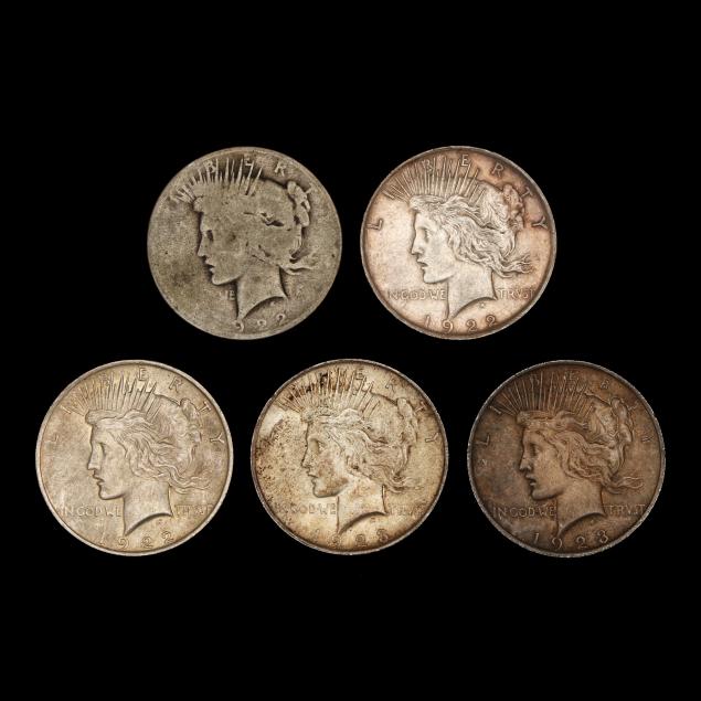three-3-1922-peace-silver-dollars-and-two-2-1923-silver-dollars