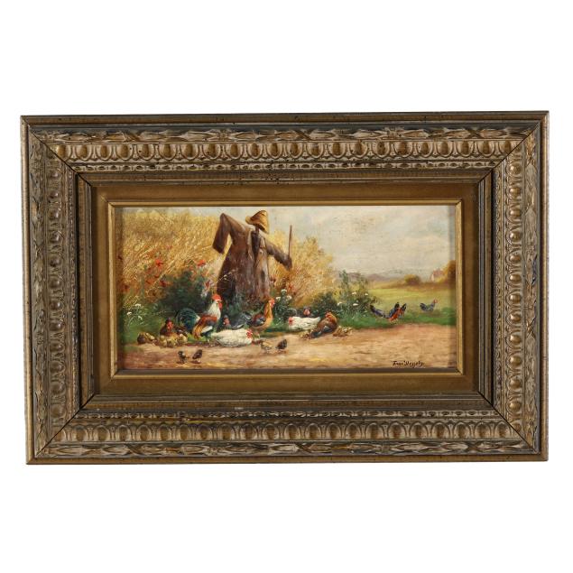 f-von-wessely-late-20th-century-scarecrow-and-hens
