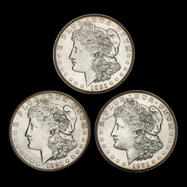 p-d-s-mint-set-of-three-3-1921-morgan-silver-dollars