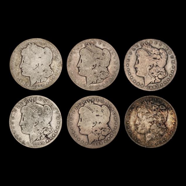six-6-heavily-circulated-morgan-silver-dollars