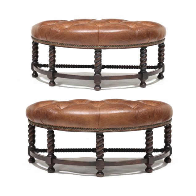 pair-of-barley-twist-tufted-leather-demilune-ottomans