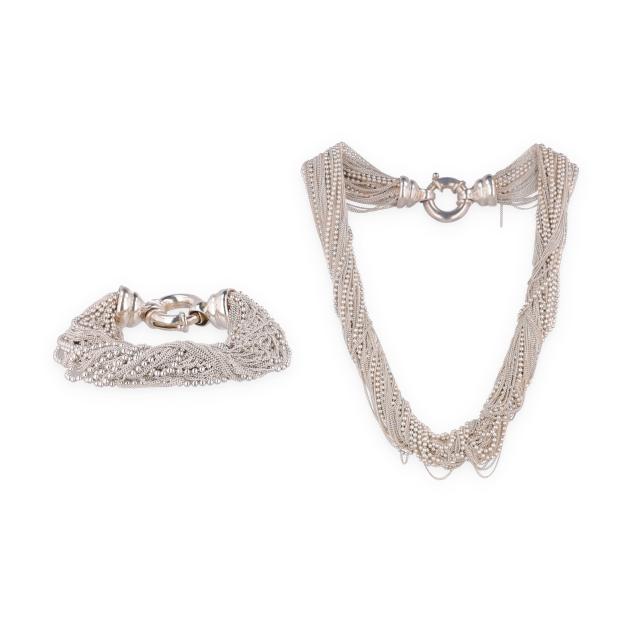 silver-multi-strand-necklace-and-bracelet