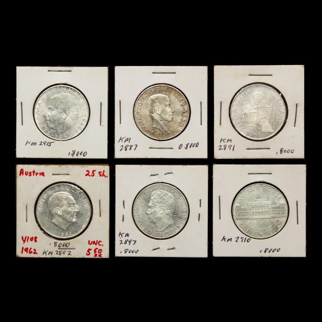 six-6-austrian-25-shilling-commemorative-coins