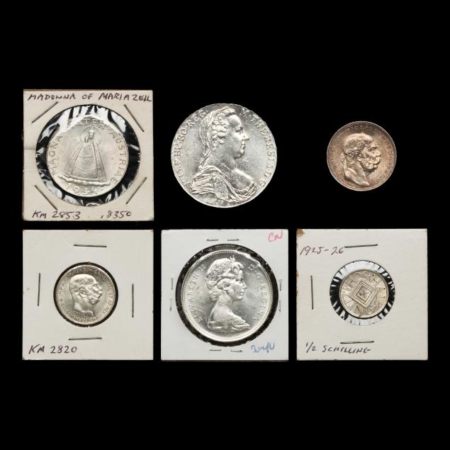 five-5-vintage-austrian-silver-coins-and-a-canadian-silver-dollar
