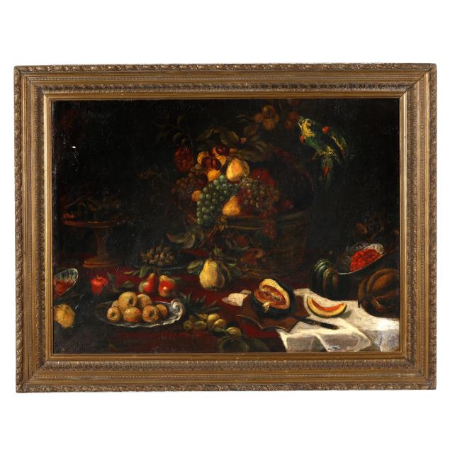 continental-school-19th-century-large-still-life-with-fruit-and-parrot