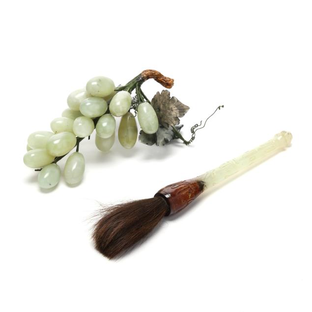a-chinese-celadon-hardstone-calligraphy-brush-and-grape-bunch