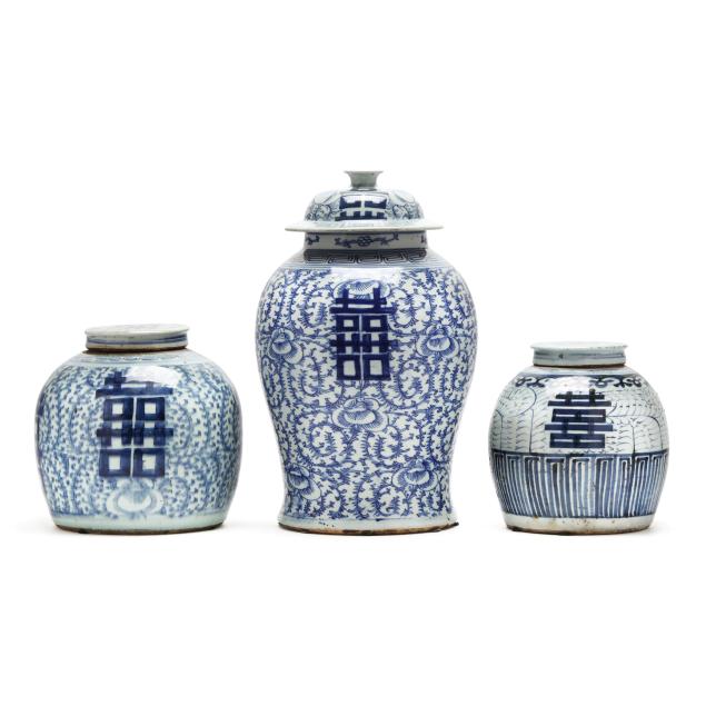 a-collection-of-chinese-blue-and-white-double-happiness-porcelain-jars