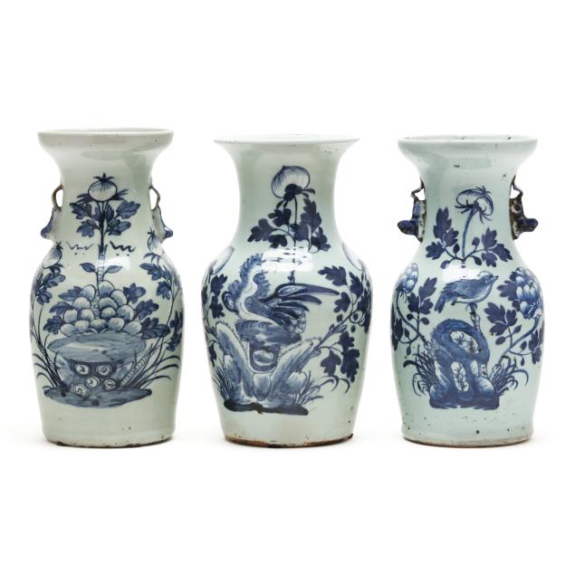 a-set-of-three-chinese-celadon-ground-blue-and-white-decorated-vases
