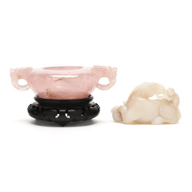 a-chinese-carved-rose-quartz-censer-and-white-hardstone-horse-carving
