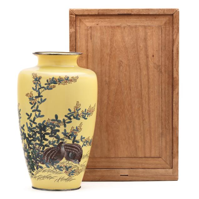 a-japanese-yellow-cloisonne-vase-with-quails