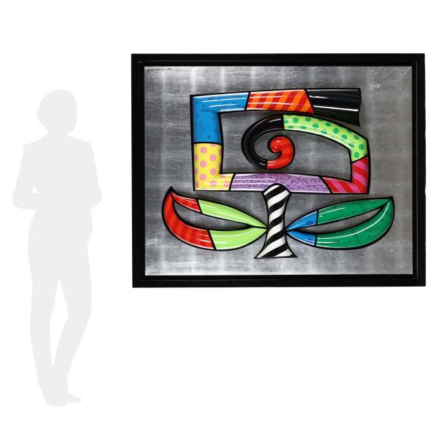 romero-britto-brazilian-b-1963-large-framed-three-dimensional-floral-wall-hanging