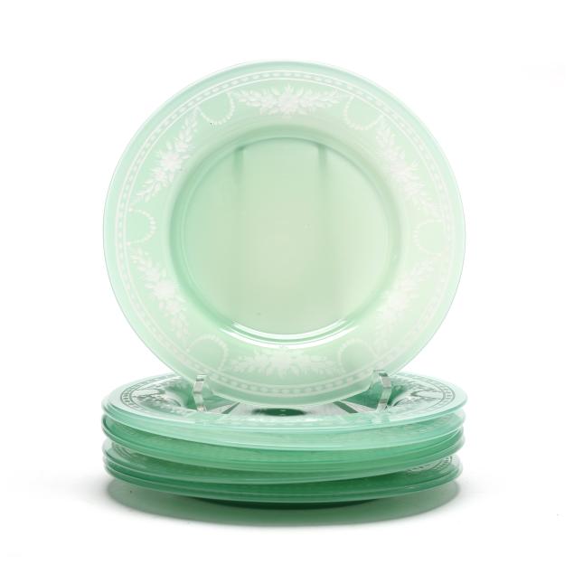 eight-steuben-engraved-jade-glass-plates