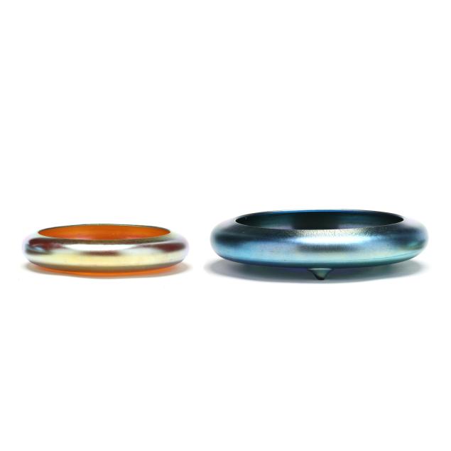 two-steuben-aurene-glass-low-bowls