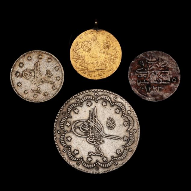 turkey-gold-25-kurush-and-three-small-turkish-silver-coins