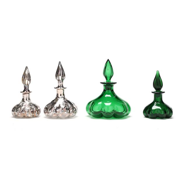 four-steuben-emerald-green-perfume-bottles