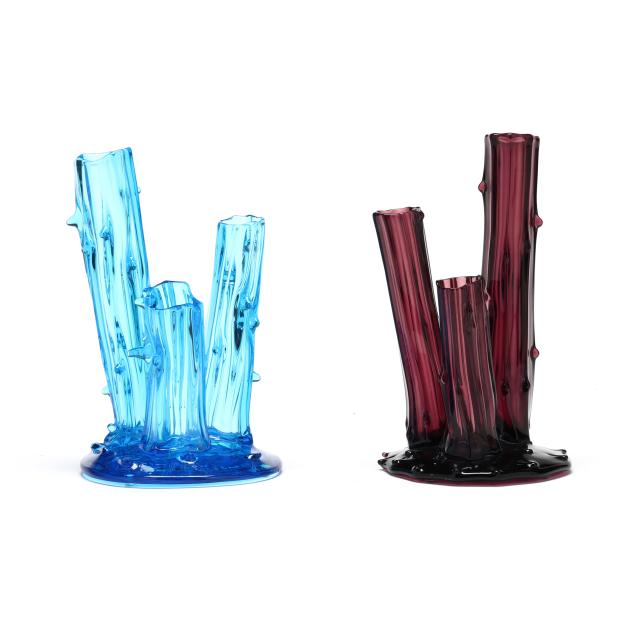 two-steuben-i-triple-stump-i-glass-vases