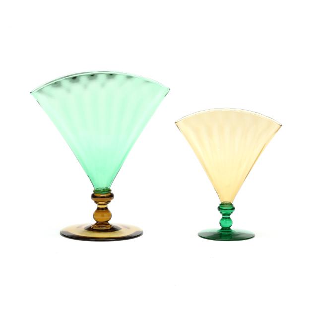 two-steuben-dual-color-glass-fan-vases