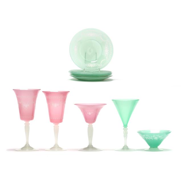 10-pieces-of-steuben-opaline-glass-tableware