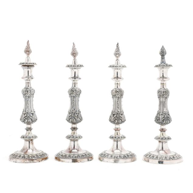 four-english-silver-plated-candlesticks