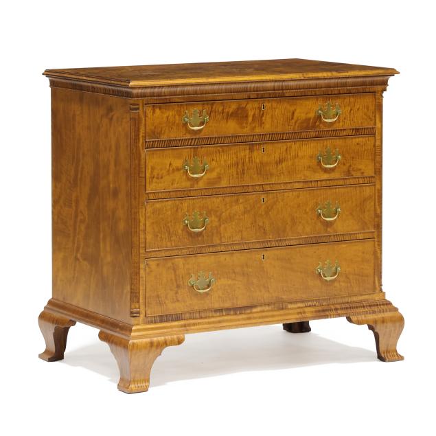 bench-made-chippendale-style-tiger-maple-chest-of-drawers