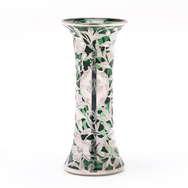 silver-deposit-and-green-glass-vase-with-daffodil-motif