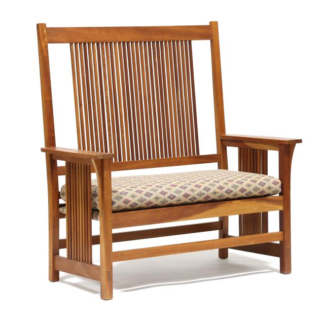 stickley-mission-style-high-back-cherry-bench