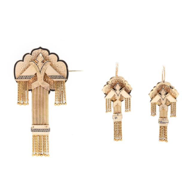 victorian-gold-overlay-and-enamel-brooch-and-earrings