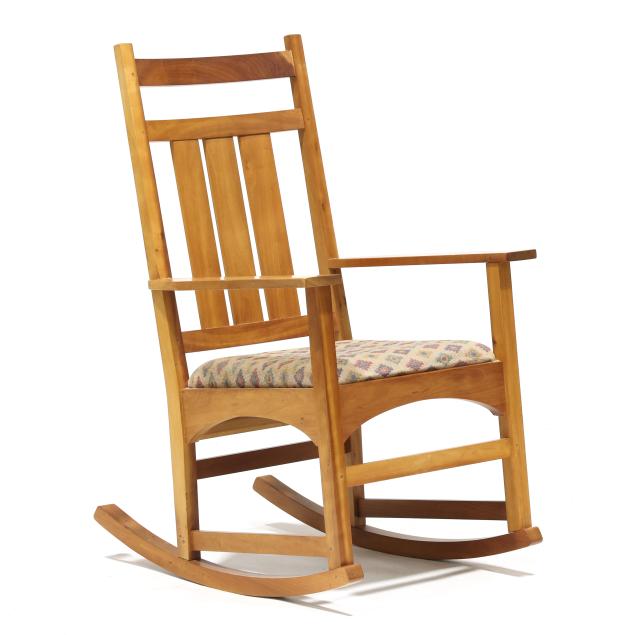 stickley-mission-style-cherry-upholstered-rocking-chair